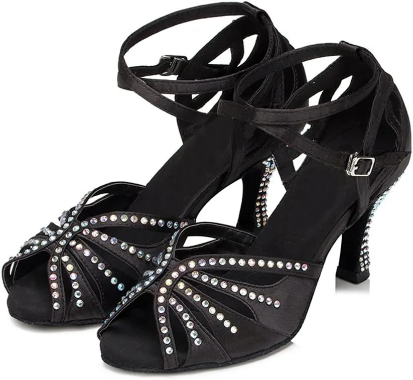 Women Rhinestone Ballroom Dance Shoes Latin Salsa Performance Dance Shoes