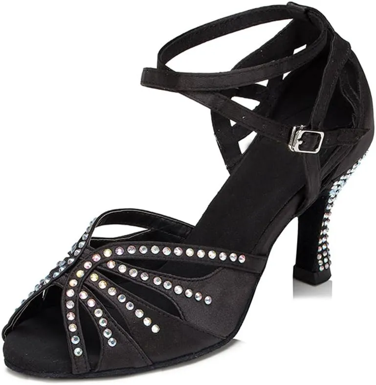Women Rhinestone Ballroom Dance Shoes Latin Salsa Performance Dance Shoes