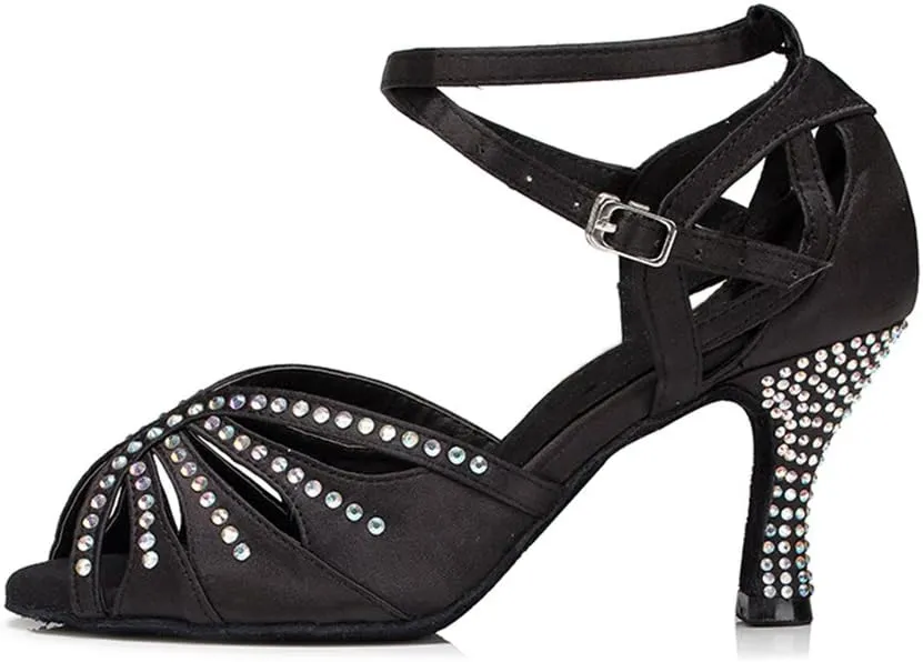 Women Rhinestone Ballroom Dance Shoes Latin Salsa Performance Dance Shoes