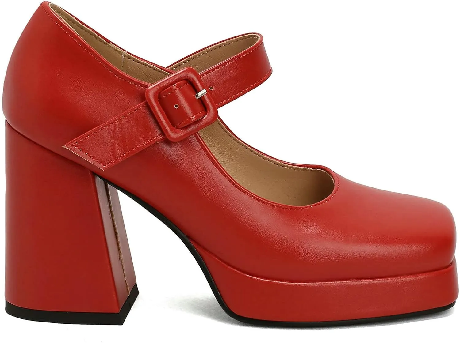 Women Square Toe Mary Jane Shoes Platform Patent Leather Pumps Block High Heels Dress Comfortable Shoes