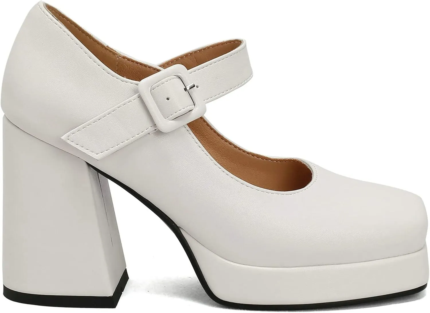 Women Square Toe Mary Jane Shoes Platform Patent Leather Pumps Block High Heels Dress Comfortable Shoes