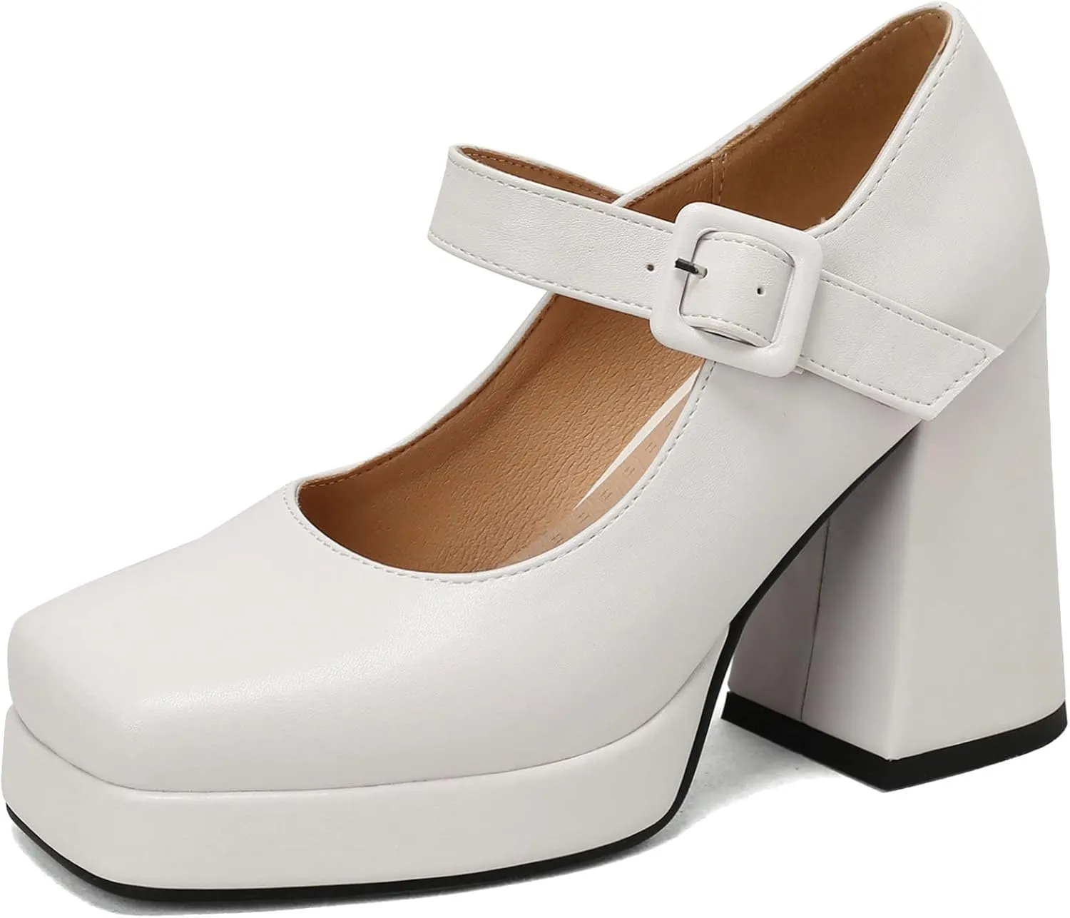 Women Square Toe Mary Jane Shoes Platform Patent Leather Pumps Block High Heels Dress Comfortable Shoes