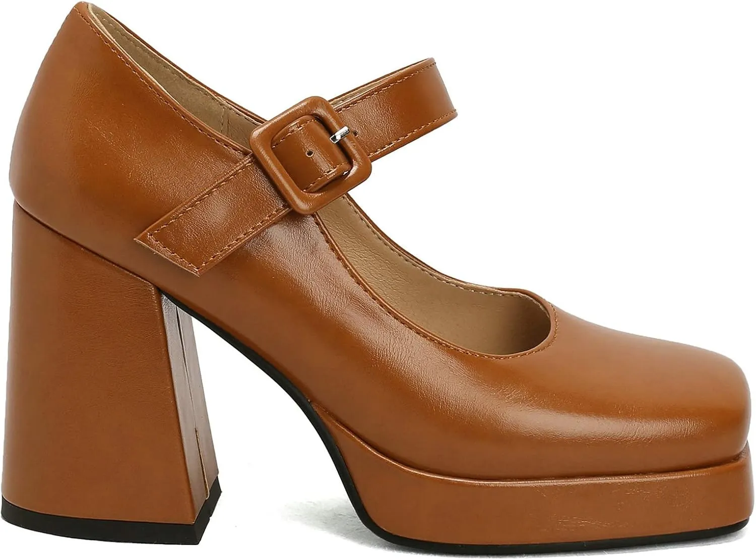 Women Square Toe Mary Jane Shoes Platform Patent Leather Pumps Block High Heels Dress Comfortable Shoes