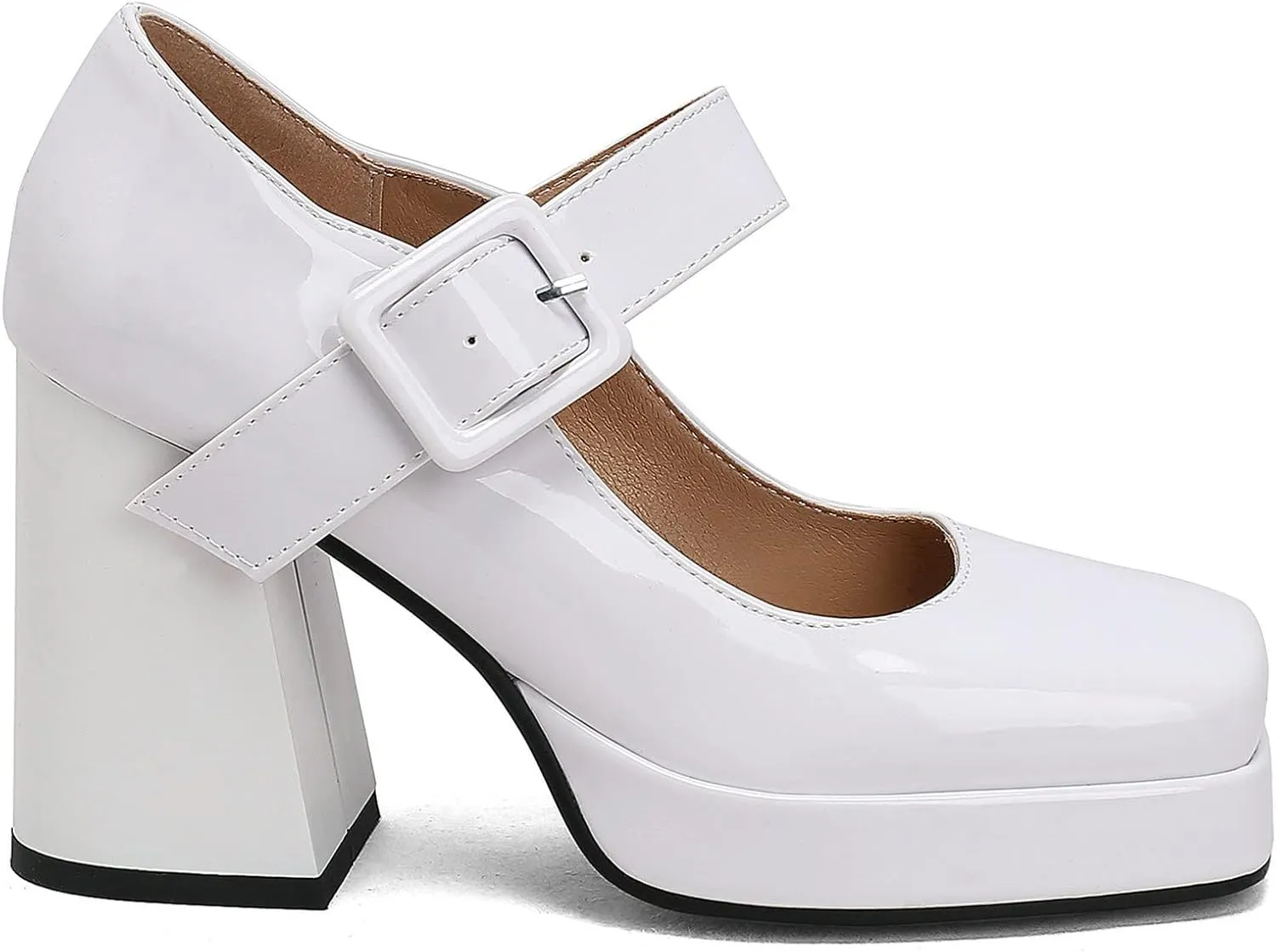 Women Square Toe Mary Jane Shoes Platform Patent Leather Pumps Block High Heels Dress Comfortable Shoes
