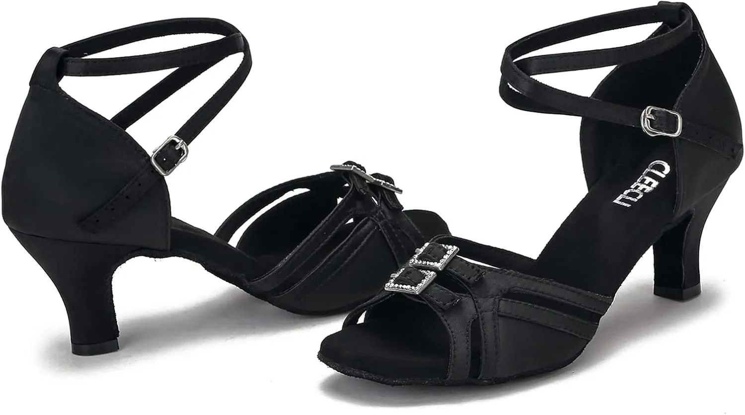 Women's Ballroom Dance Shoes Latin Salsa Dancing Shoes Adjustable Toe Width 1.5 2.5 Inch Heel ZB11