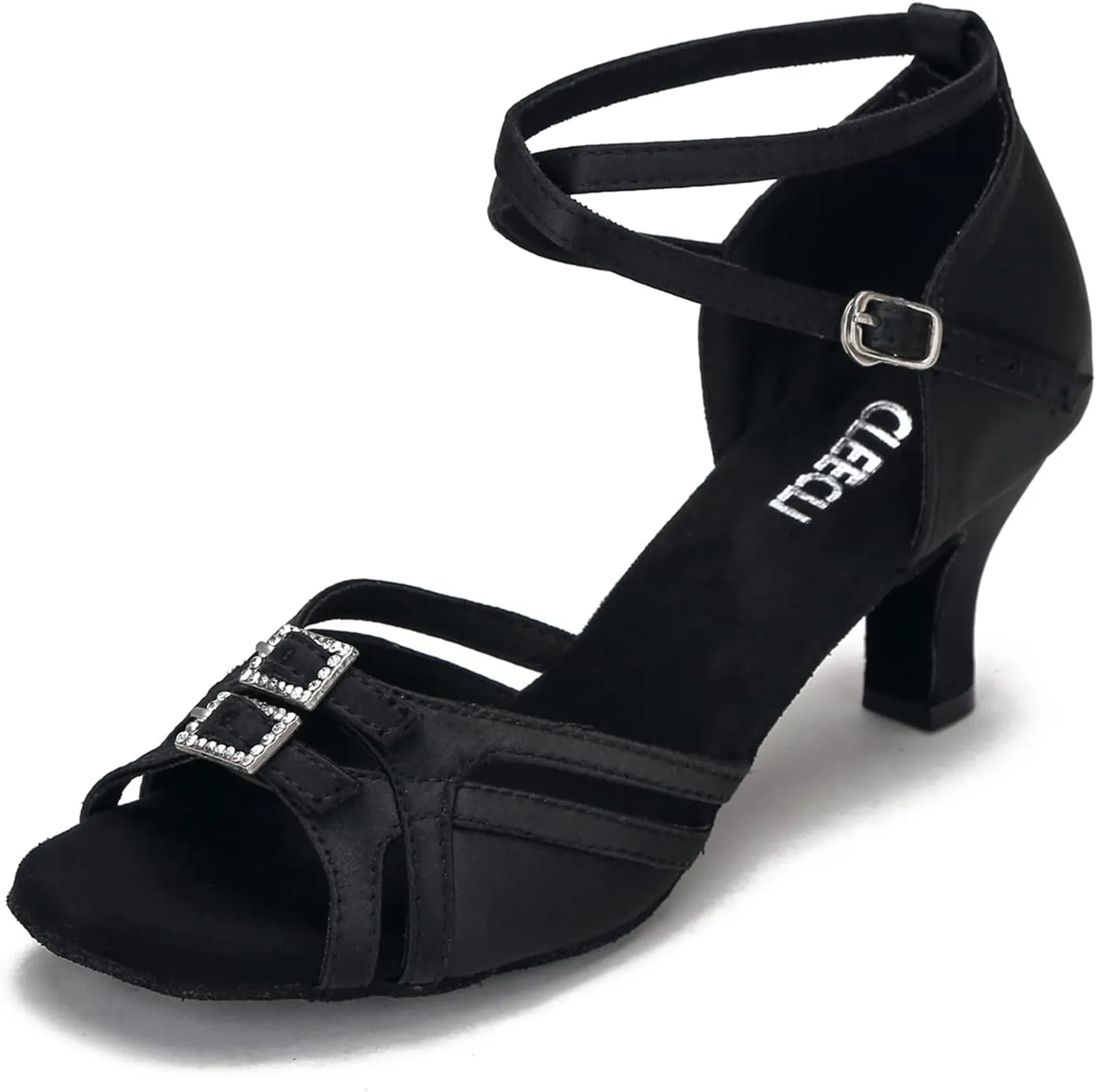 Women's Ballroom Dance Shoes Latin Salsa Dancing Shoes Adjustable Toe Width 1.5 2.5 Inch Heel ZB11