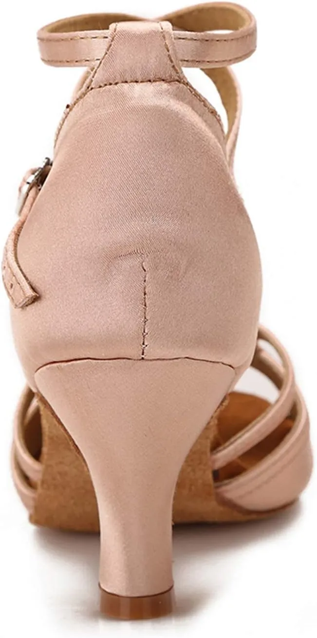Women's Ballroom Dance Shoes Latin Salsa Dancing Shoes Adjustable Toe Width 1.5 2.5 Inch Heel ZB11