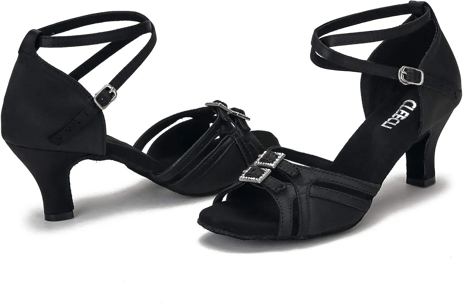 Women's Ballroom Dance Shoes Latin Salsa Dancing Shoes Adjustable Toe Width 1.5 2.5 Inch Heel ZB11