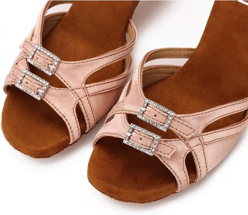 Women's Ballroom Dance Shoes Latin Salsa Dancing Shoes Adjustable Toe Width 1.5 2.5 Inch Heel ZB11