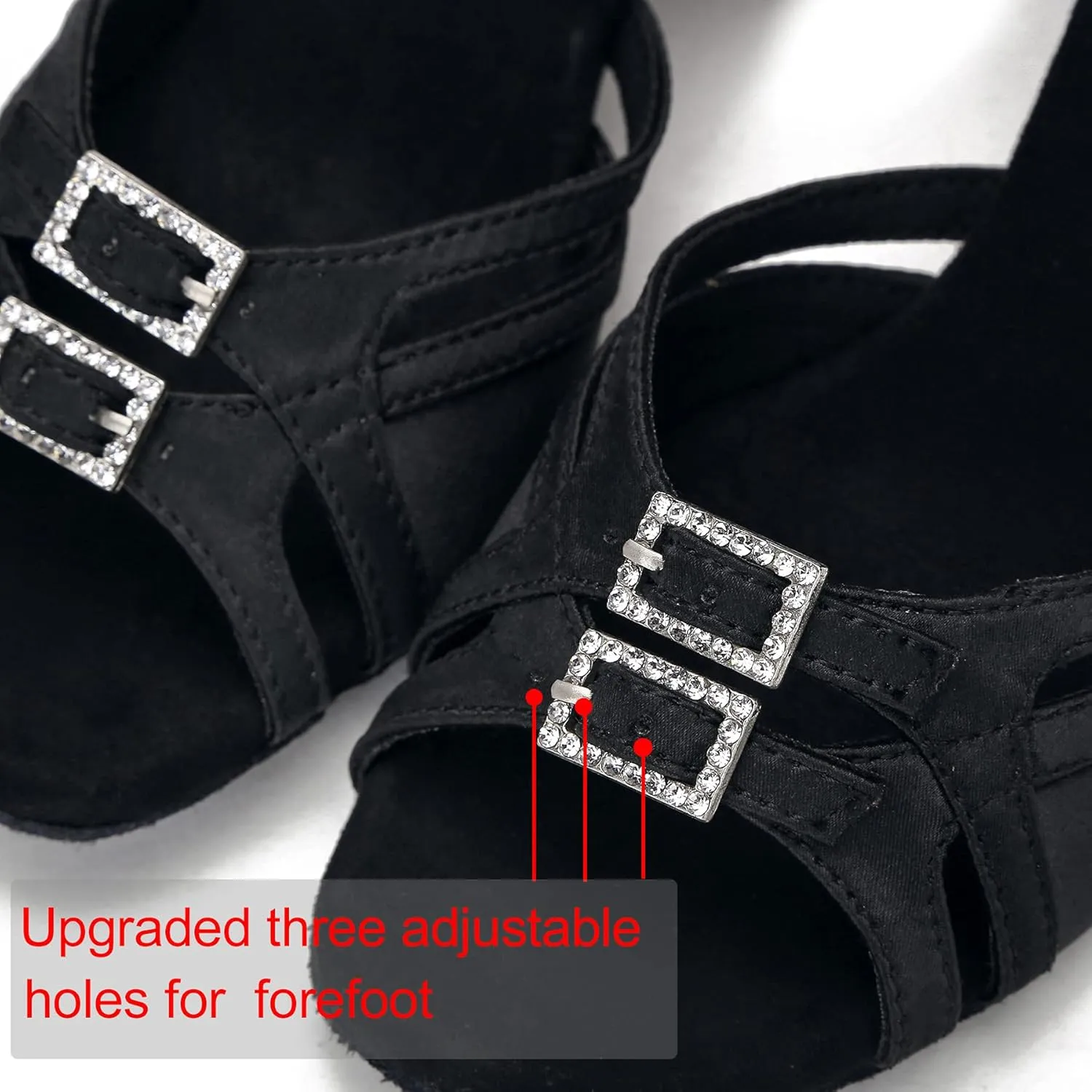 Women's Ballroom Dance Shoes Latin Salsa Dancing Shoes Adjustable Toe Width 1.5 2.5 Inch Heel ZB11