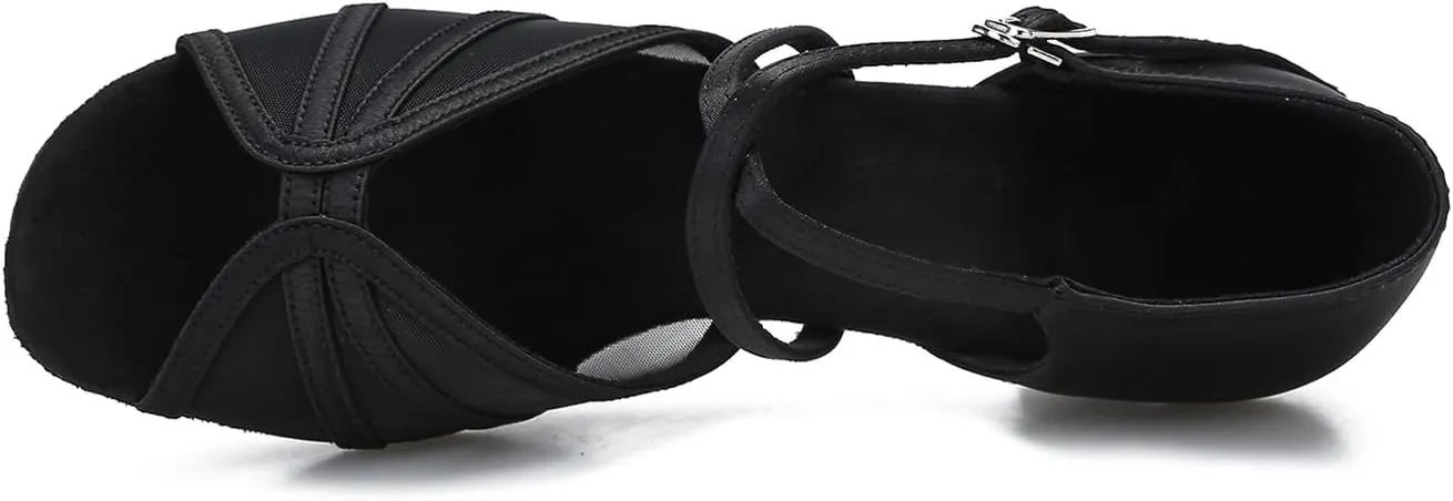 Women's Ballroom Dance Shoes Latin Salsa Dancing Shoes Cross Strap 2.5inch Heel 3inch Heel ZB04