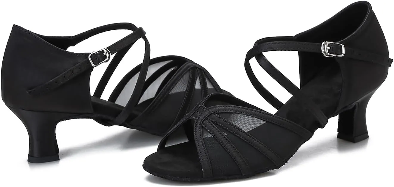 Women's Ballroom Dance Shoes Latin Salsa Dancing Shoes Cross Strap 2.5inch Heel 3inch Heel ZB04