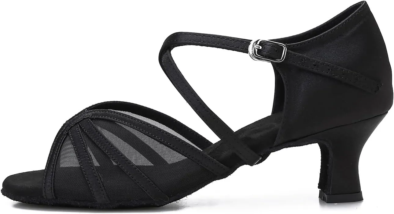 Women's Ballroom Dance Shoes Latin Salsa Dancing Shoes Cross Strap 2.5inch Heel 3inch Heel ZB04