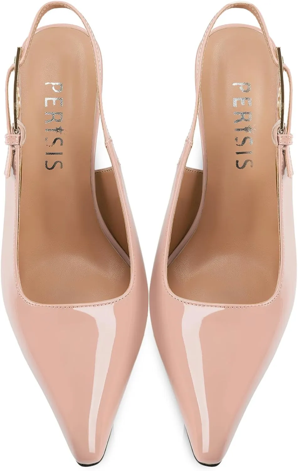 Women's Block high Heels Slingback, Pointed Closed Toe Ankle Strap Fashioned Patent Leather Pumps Shoes.