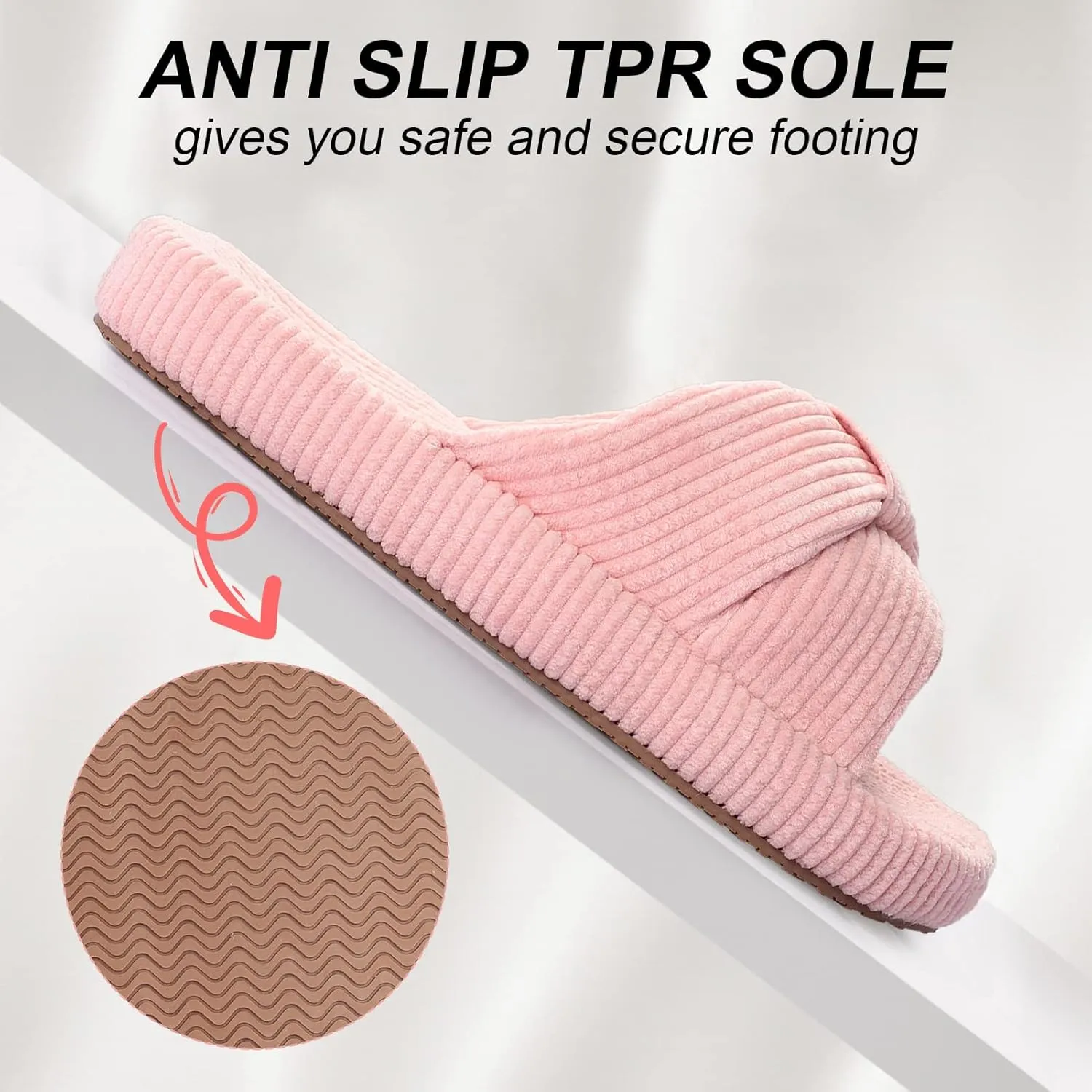 Women's Bow Cross Band Slippers Memory Foam House Bedroom Corduroy Slide Slipper Shoes Open Toe