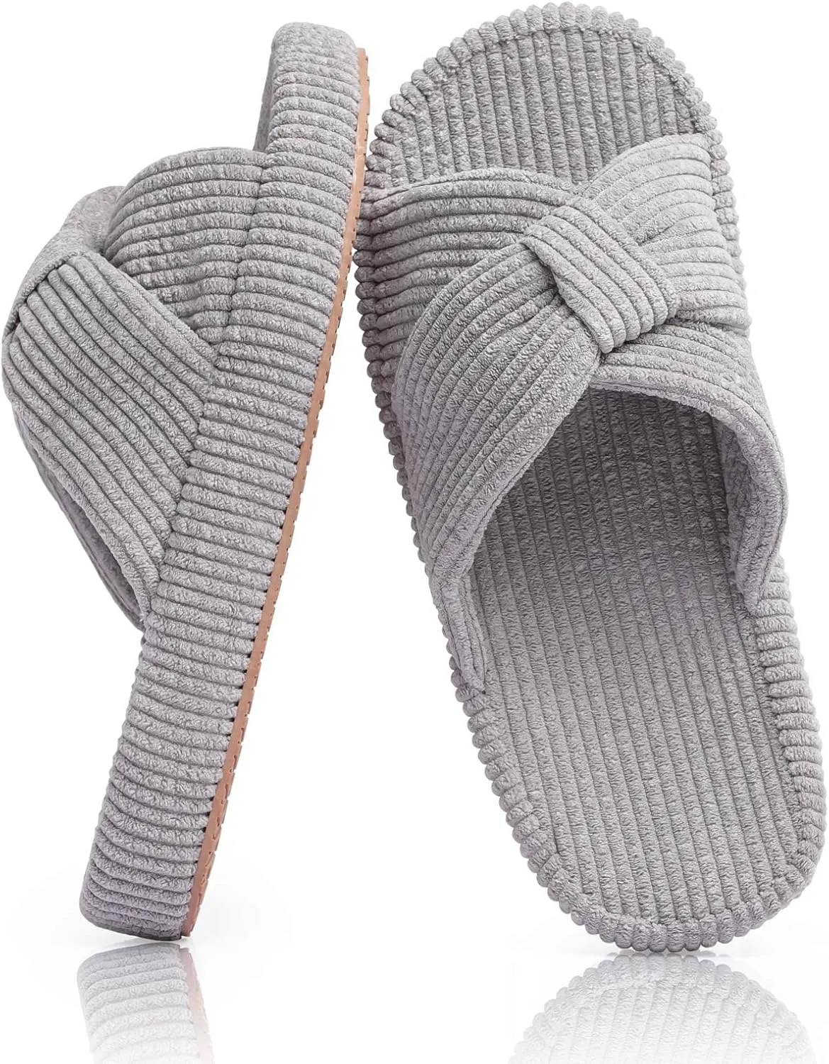 Women's Bow Cross Band Slippers Memory Foam House Bedroom Corduroy Slide Slipper Shoes Open Toe