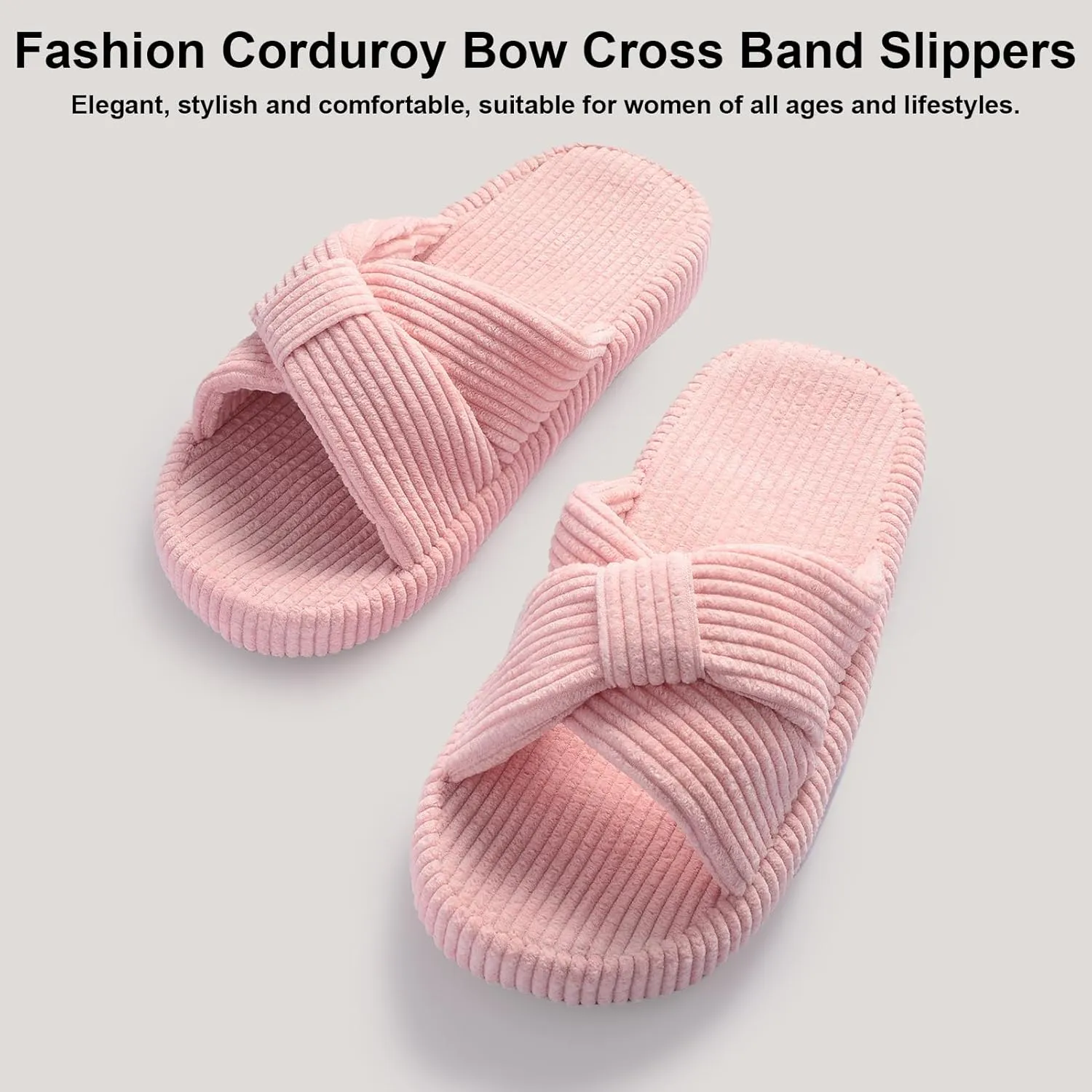 Women's Bow Cross Band Slippers Memory Foam House Bedroom Corduroy Slide Slipper Shoes Open Toe
