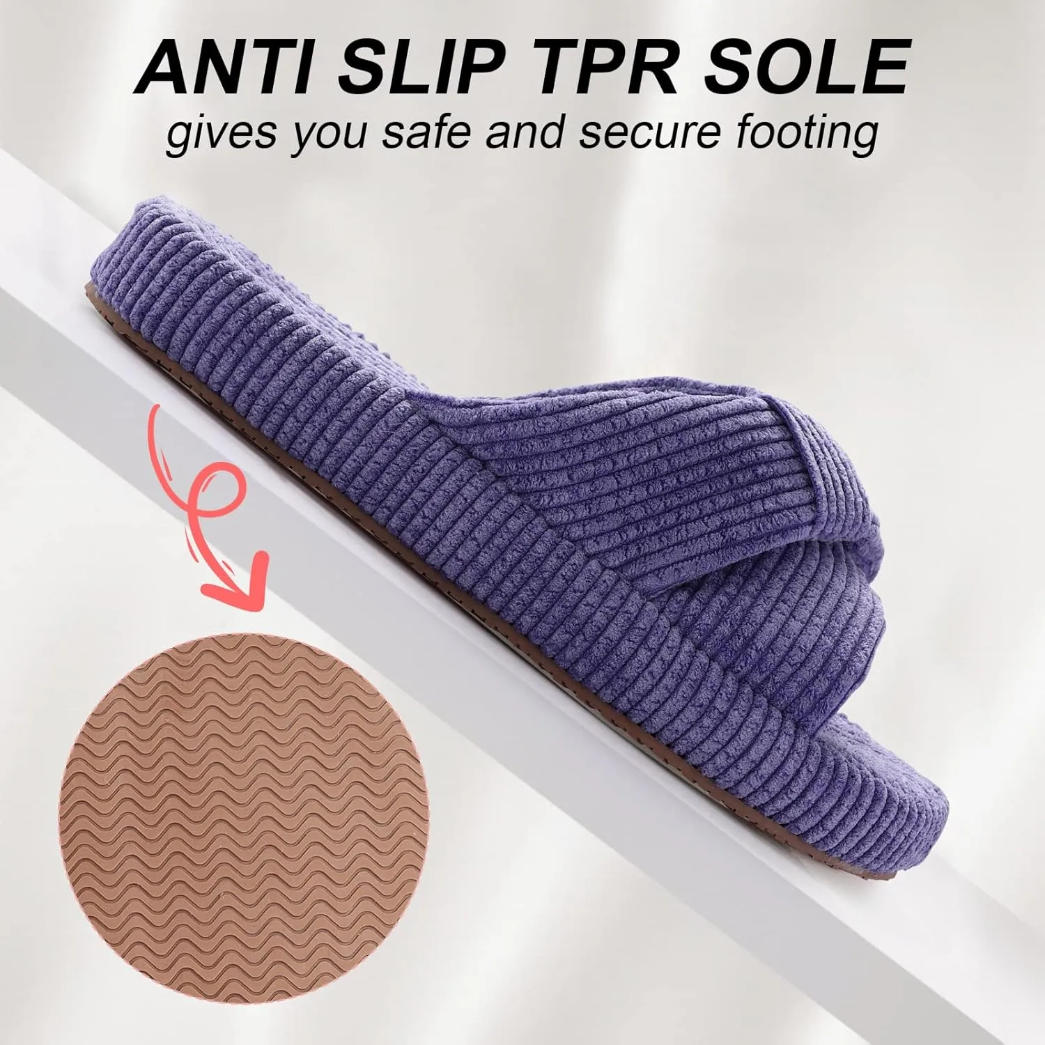 Women's Bow Cross Band Slippers Memory Foam House Bedroom Corduroy Slide Slipper Shoes Open Toe