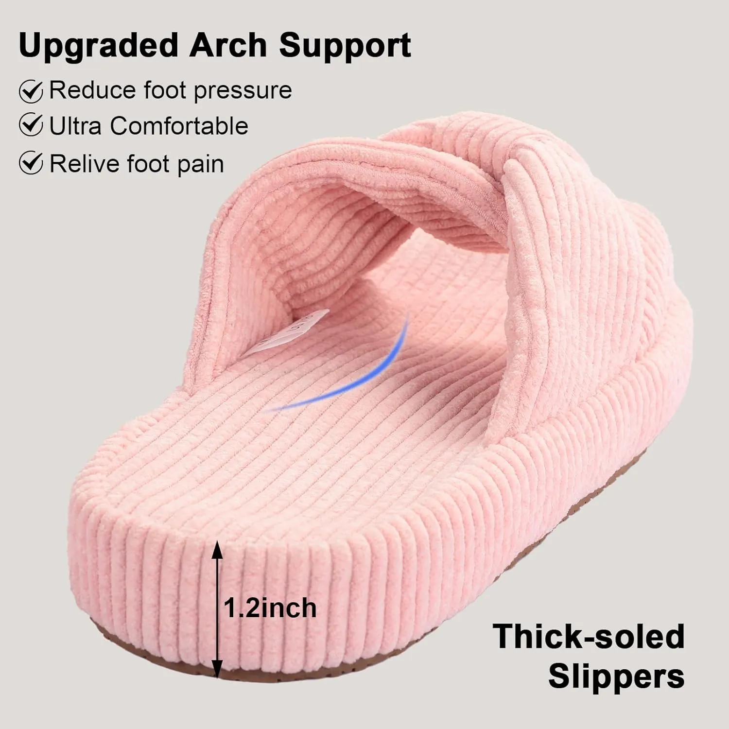 Women's Bow Cross Band Slippers Memory Foam House Bedroom Corduroy Slide Slipper Shoes Open Toe
