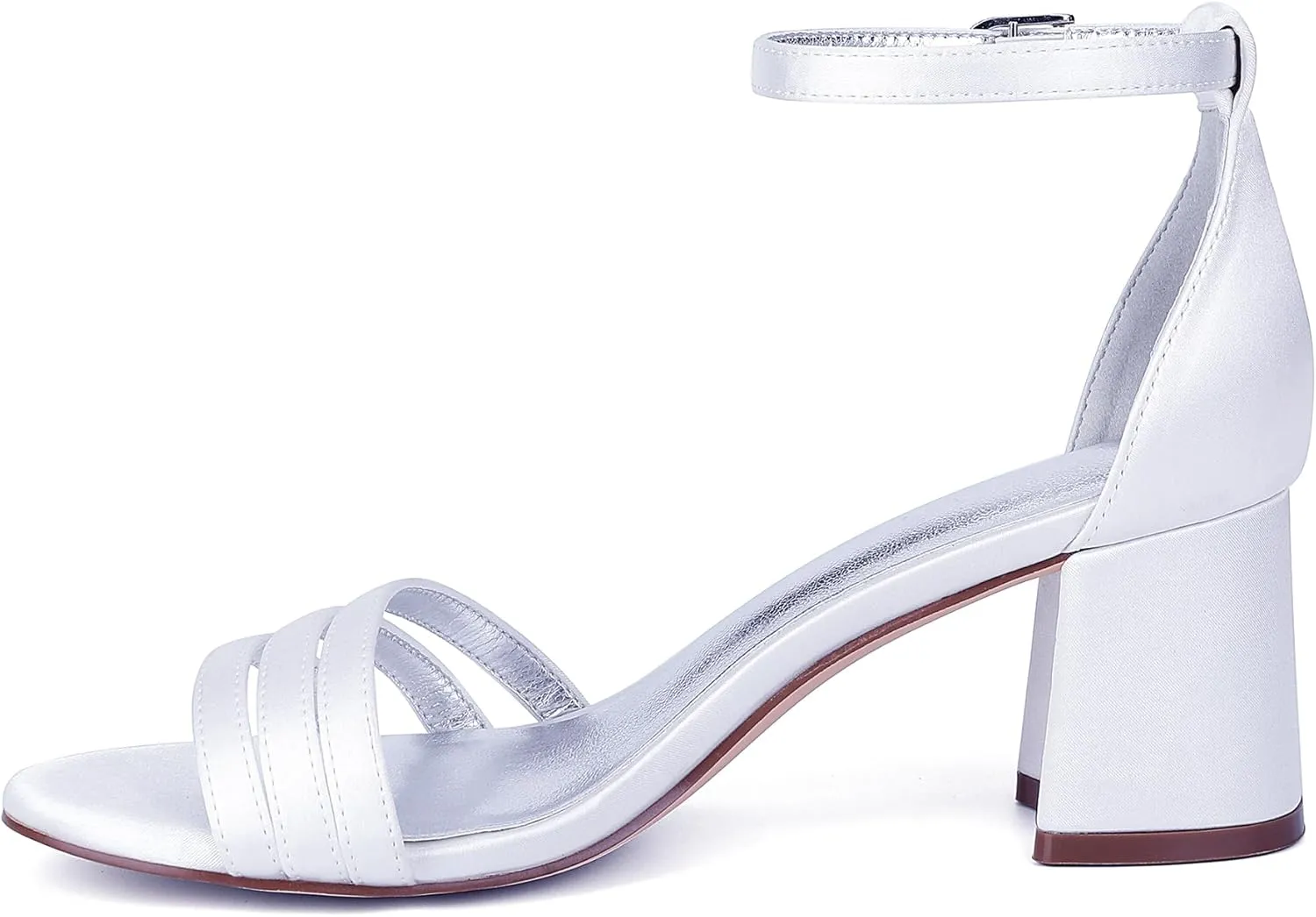 Women's Chunky Block Heel Sandals for Women Open Toe High Heel Satin Ankle Strap Bridal Shoes for Wedding