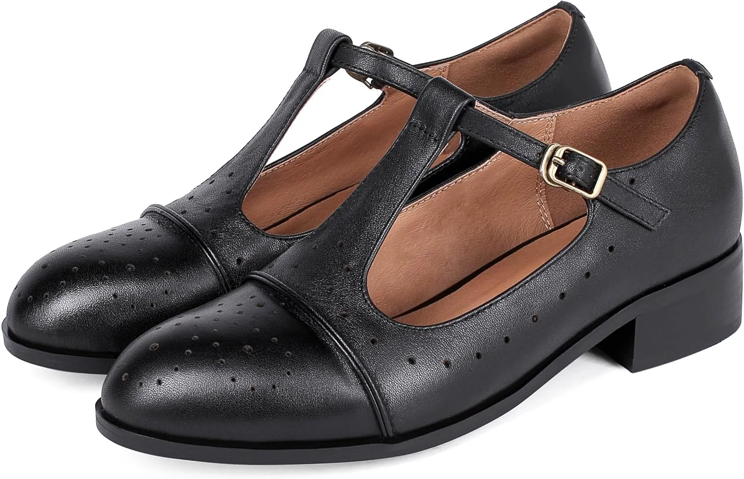 Women's Genuine Leather Mary Jane Saddle Oxford Loafers Brogue Shoes