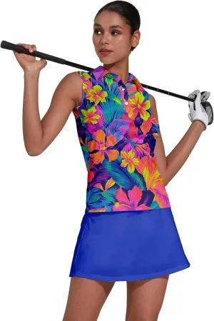 Women's Golf Shirts Sleeveless Collared Shirt for Women Quick Dry Button Up Tennis T-Shirt Printed Workout Tank Tops