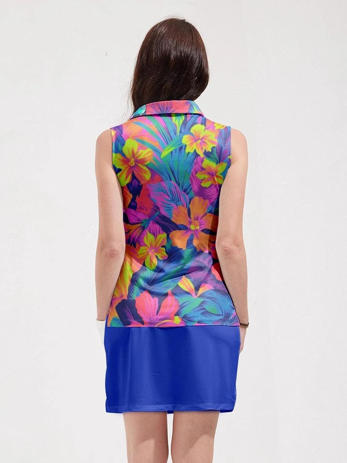 Women's Golf Shirts Sleeveless Collared Shirt for Women Quick Dry Button Up Tennis T-Shirt Printed Workout Tank Tops