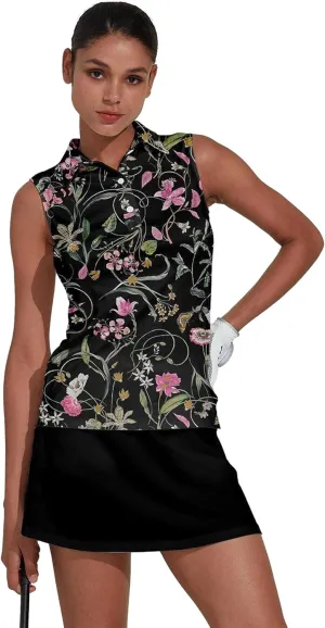 Women's Golf Shirts Sleeveless Collared Shirt for Women Quick Dry Button Up Tennis T-Shirt Printed Workout Tank Tops