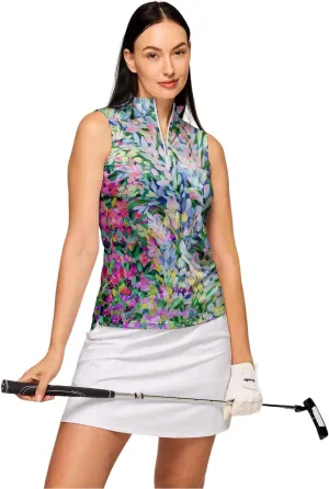Women's Golf Shirts Sleeveless Printed Polo Shirt for Women Quick Dry Quarter Zip Stand Collar Tee Shirt Workout Top