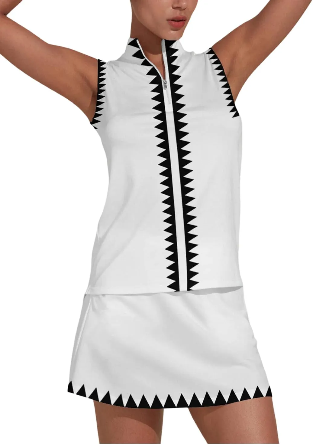 Women's Golf Shirts Sleeveless Printed Polo Shirt for Women Quick Dry Quarter Zip Stand Collar Tee Shirt Workout Top