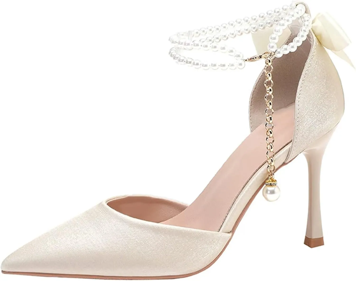 Women's High Heel Party Court Shoes Stiletto Pointed Toe Ankle Strap Pumps Shoes Satin Heeled Sandals