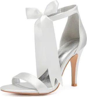 Women's High Heeled Shoes for Women 2025 Ribbon Tie Stiletto Sandals Heels Satin Open Toe Wedding Bridal Pumps for Party Prom
