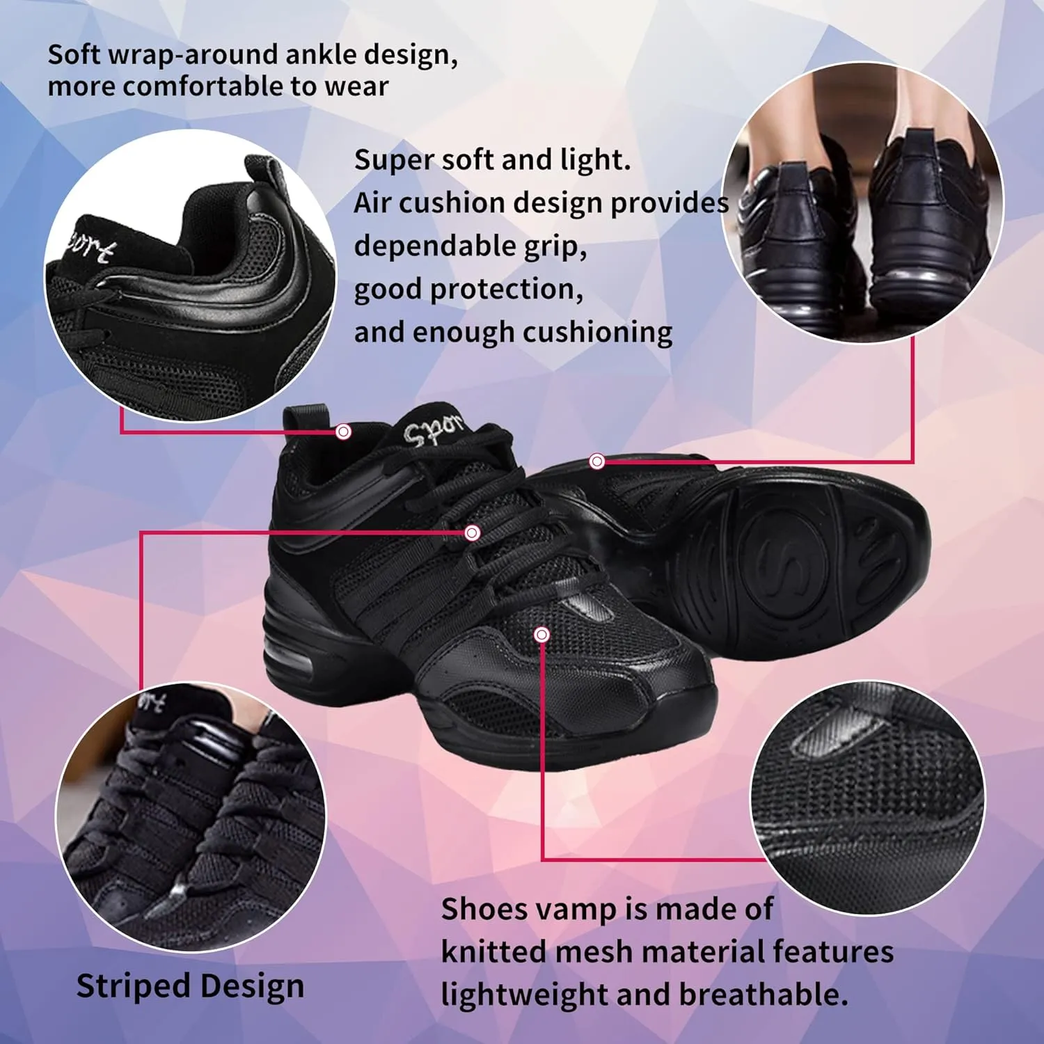 Women's Jazz Shoes Lace-up SneakersMesh Slip Thick Soled Jazz Dance Shoes Cushion Lady Girls Modern Breathable Air Cushion Split Sole Athletic Walking Dance Shoes
