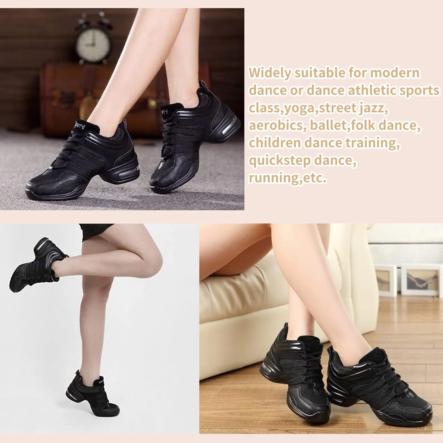 Women's Jazz Shoes Lace-up SneakersMesh Slip Thick Soled Jazz Dance Shoes Cushion Lady Girls Modern Breathable Air Cushion Split Sole Athletic Walking Dance Shoes