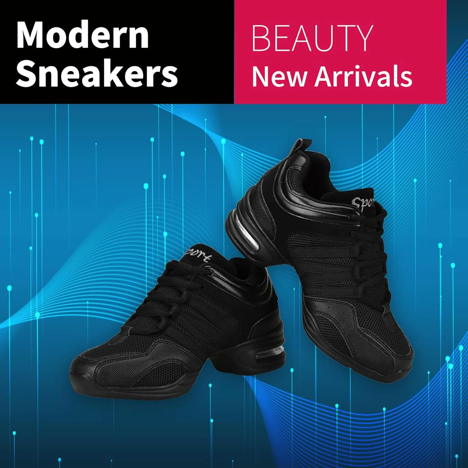 Women's Jazz Shoes Lace-up SneakersMesh Slip Thick Soled Jazz Dance Shoes Cushion Lady Girls Modern Breathable Air Cushion Split Sole Athletic Walking Dance Shoes