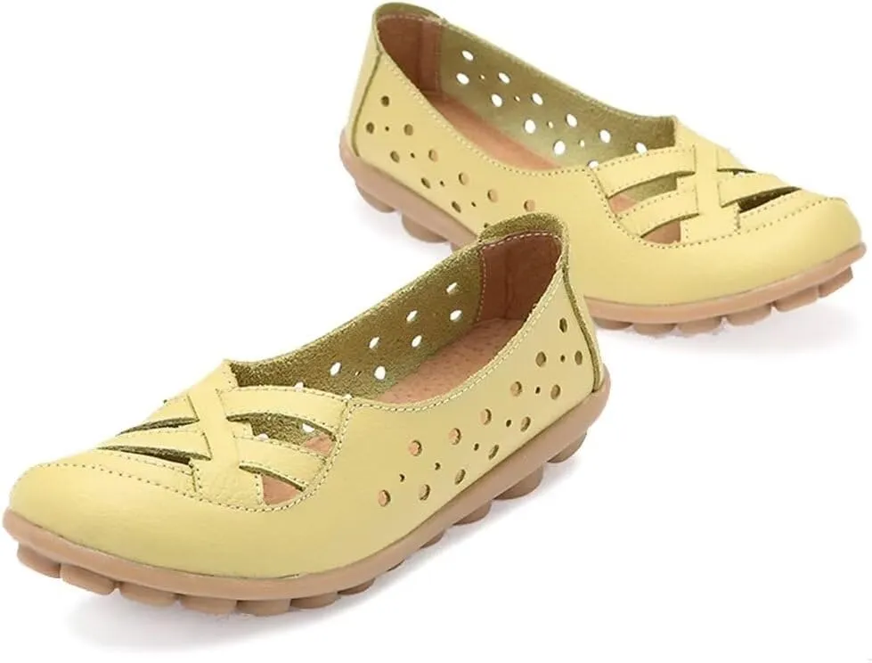 Women's Leather Loafers Flats Sandals Slip-On
