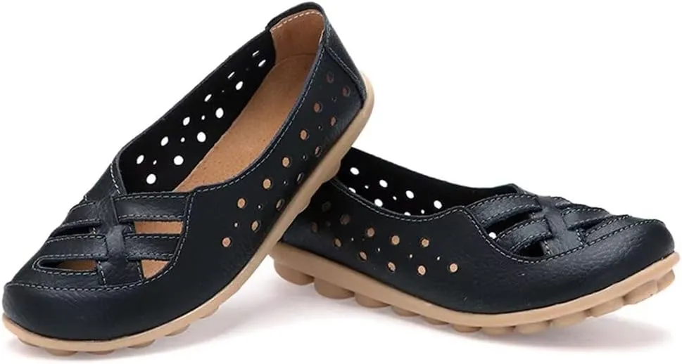 Women's Leather Loafers Flats Sandals Slip-On