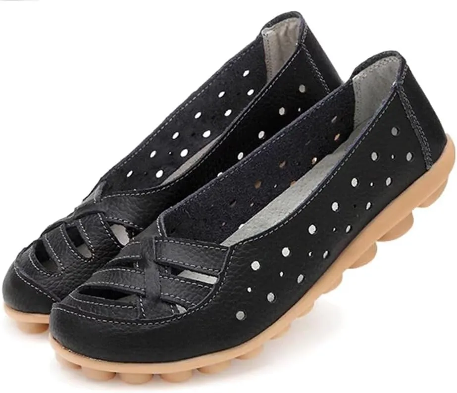 Women's Leather Loafers Flats Sandals Slip-On