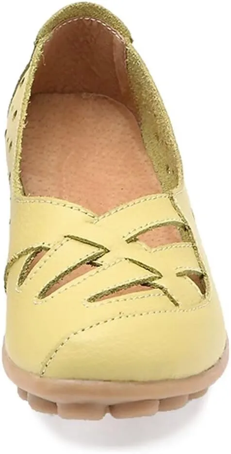 Women's Leather Loafers Flats Sandals Slip-On