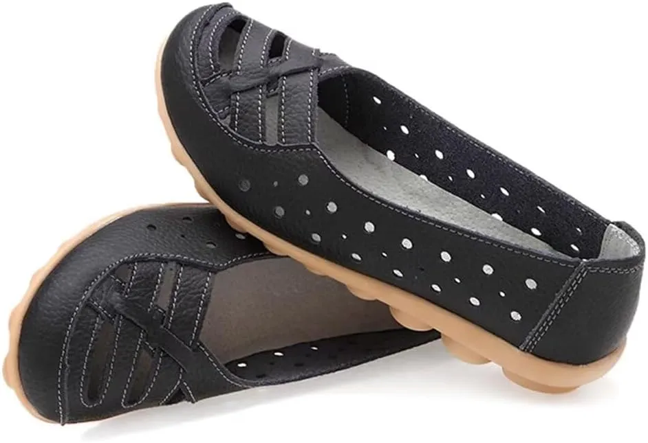 Women's Leather Loafers Flats Sandals Slip-On