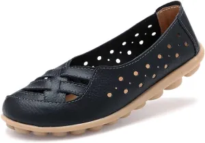 Women's Leather Loafers Flats Sandals Slip-On