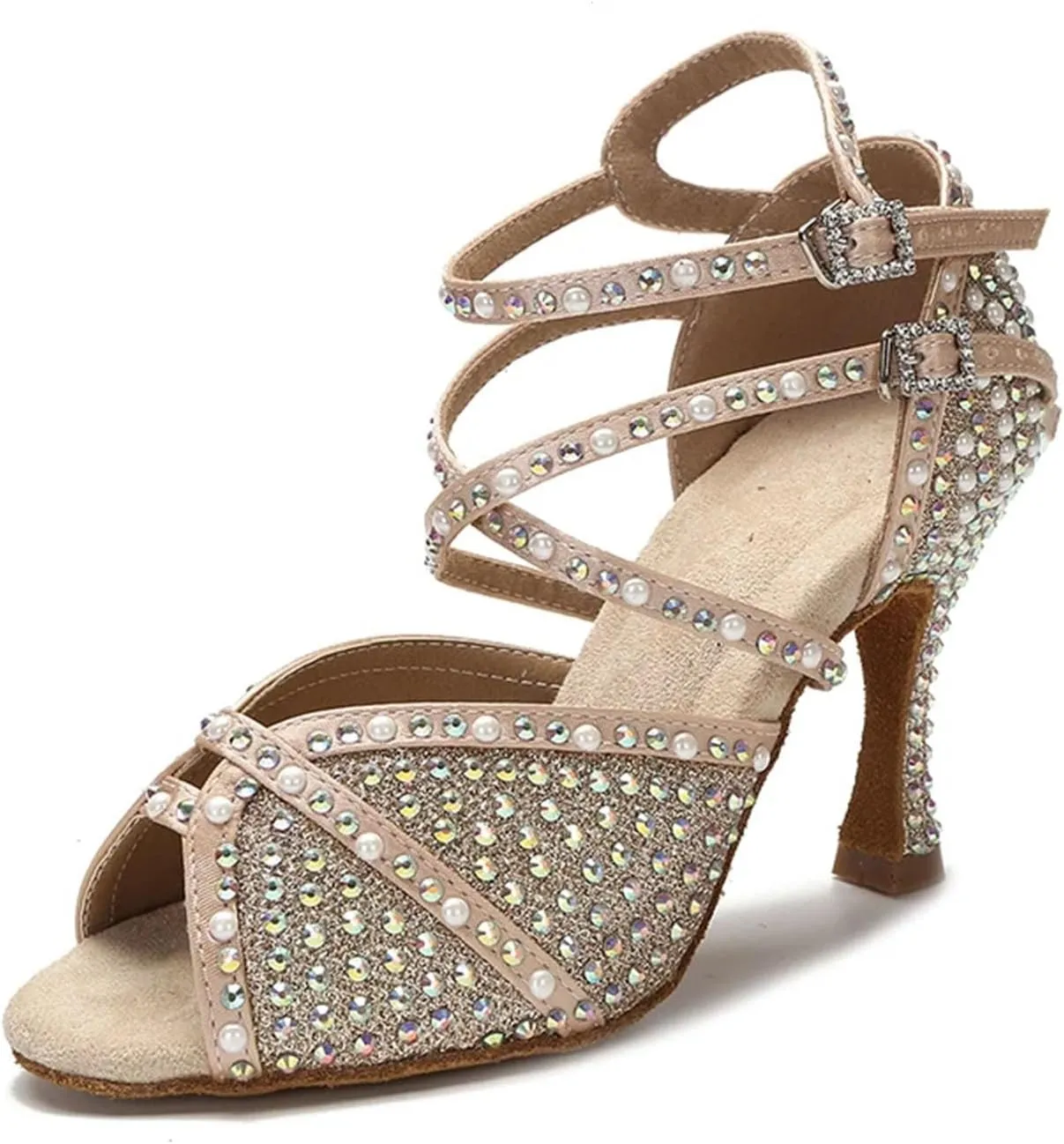 Women's Rhinestone Ballroom Dance Shoes - Latin Jazz Sneakers, Wedding High Heels, 5CM/2Inch Heel Height