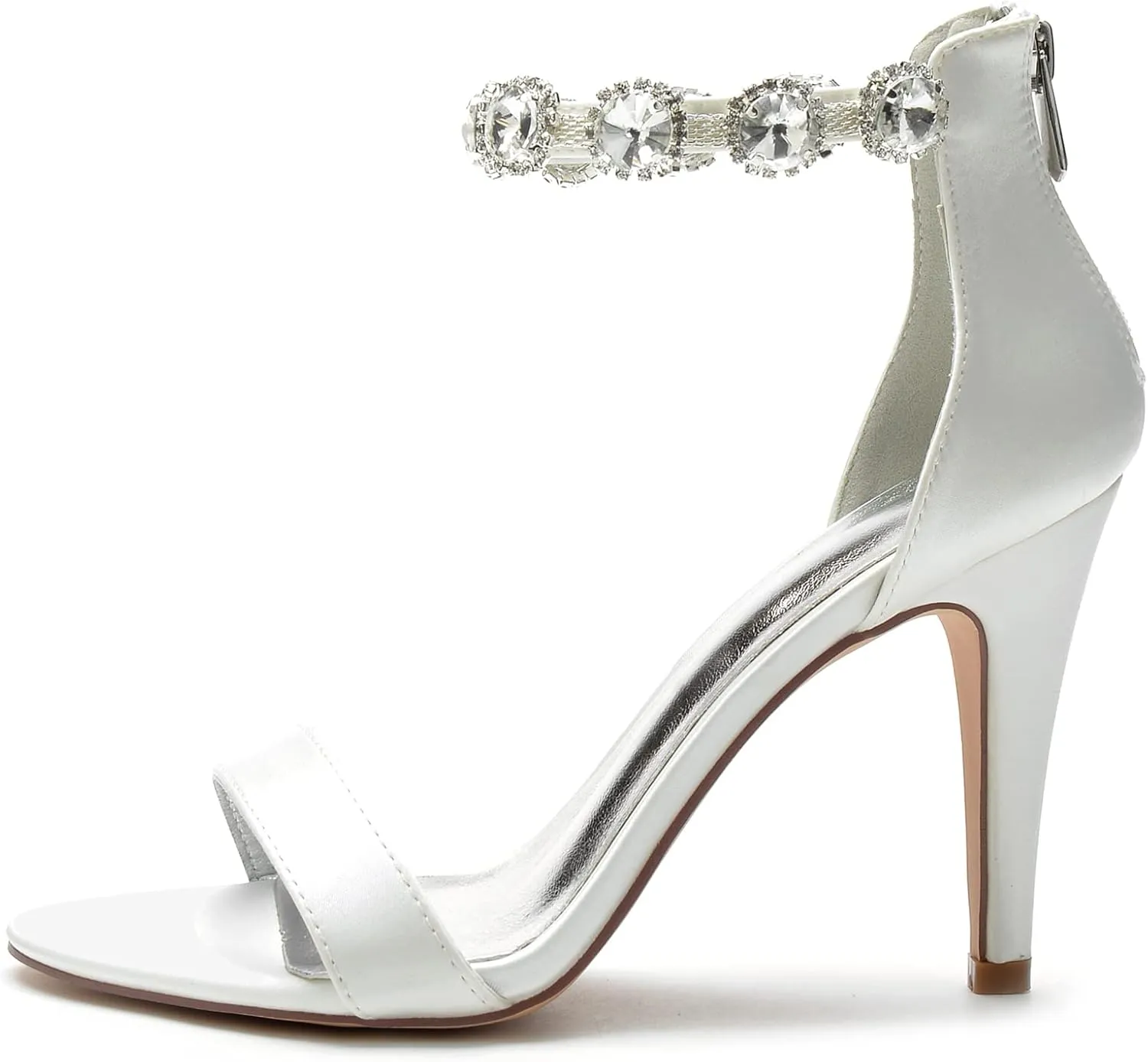 Women's Satin Open Toe Wedding High Heels for Bride Ankle Strap Rhinestones Stiletto Heels for Women Wedding Bridal Shoes