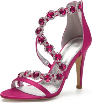 Women's Satin Wedding Stilettos for Bride Beaded Open Toe High Heels Strappy Bridal Shoes for Women