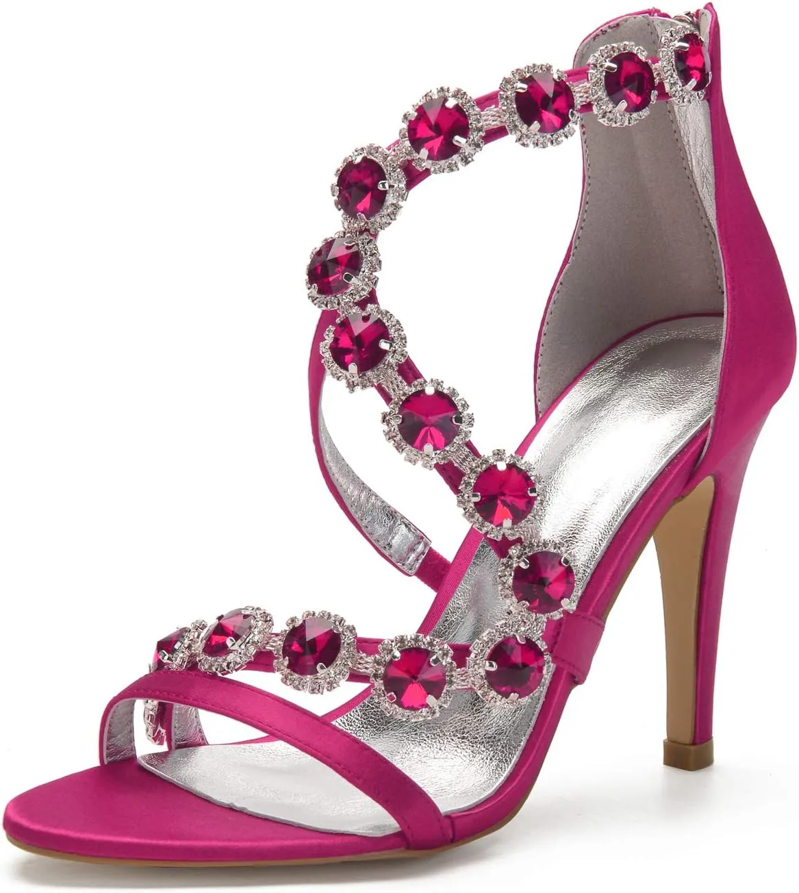 Women's Satin Wedding Stilettos for Bride Beaded Open Toe High Heels Strappy Bridal Shoes for Women
