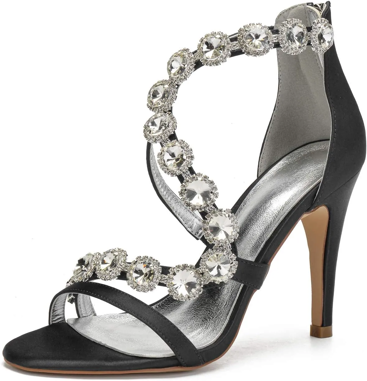Women's Satin Wedding Stilettos for Bride Beaded Open Toe High Heels Strappy Bridal Shoes for Women
