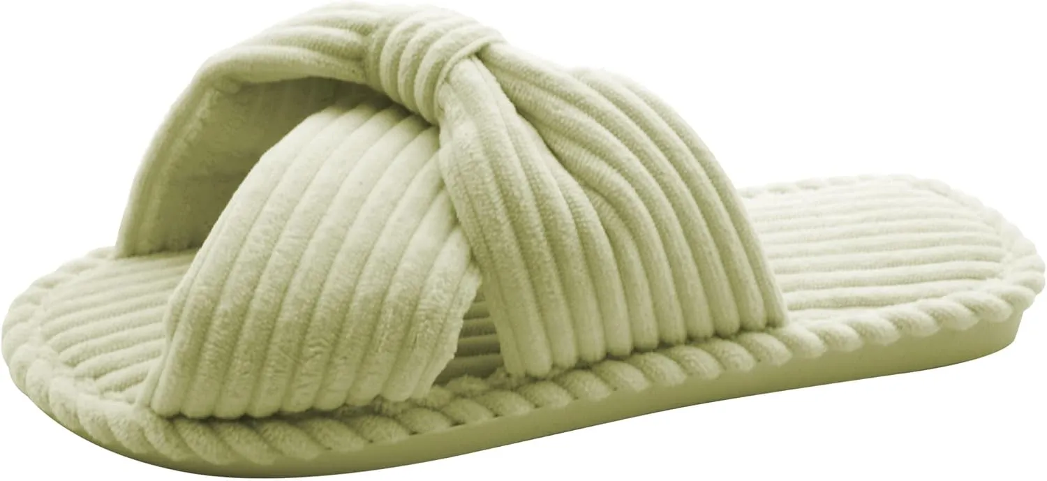 Women's Velvet Bow Slippers - Cozy Corduroy Indoor House Shoes with Anti-Slip Sole, Comfortable and Stylish Gift Slippers for Home and Bedroom
