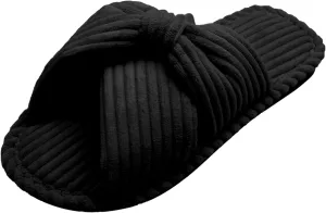 Women's Velvet Bow Slippers - Cozy Corduroy Indoor House Shoes with Anti-Slip Sole, Comfortable and Stylish Gift Slippers for Home and Bedroom