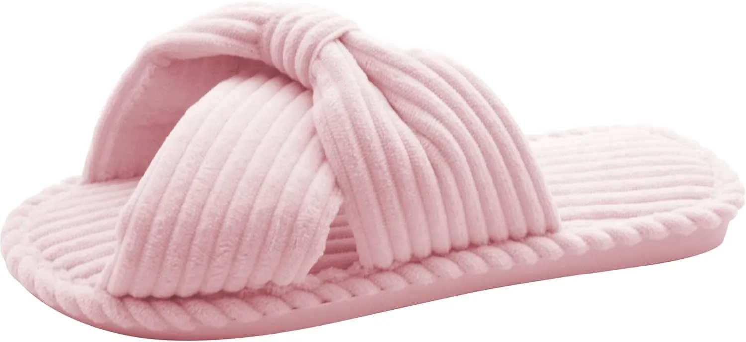 Women's Velvet Bow Slippers - Cozy Corduroy Indoor House Shoes with Anti-Slip Sole, Comfortable and Stylish Gift Slippers for Home and Bedroom