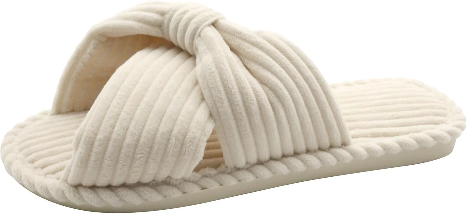 Women's Velvet Bow Slippers - Cozy Corduroy Indoor House Shoes with Anti-Slip Sole, Comfortable and Stylish Gift Slippers for Home and Bedroom